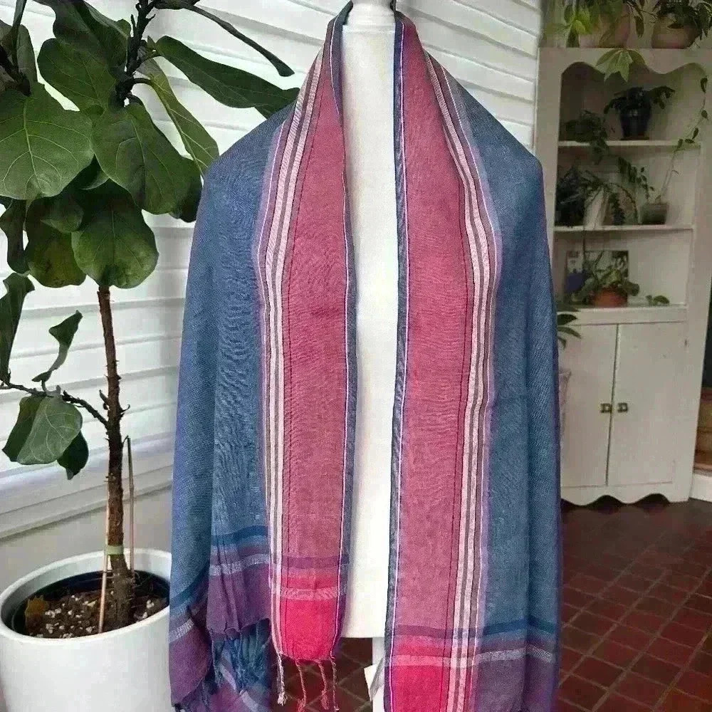 Unbranded Scarf /Wrap  Blue and Red 100% Cotton